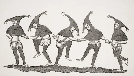 Tanz der Narren, Reproduktion einer Miniatur in einem Manuskript aus dem 13. Jahrhundert, aus 